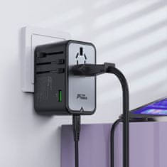 AceFast Univerzalni potovalni polnilnik GaN 2x USB-A 3x USB-C vtičnice UK EU USA AUS črn