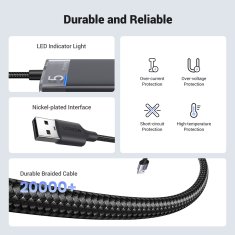 Ugreen HUB adapter, razdelilnik 4x USB-A 3.0 in napajalni kabel USB-A, črn