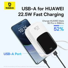 BASEUS Powerbank Qpow Pro+ 20000mAh z USB-C kablom in zaslonom - bela