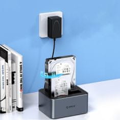 Orico Docking postaja 6626C3-C-V1 z offline kloniranjem na 2 diska 2,5'' / 3,5'' SATA HDD / SSD - siva