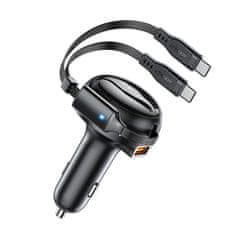 AceFast Avtomobilski polnilnik B13 53 W USB-A + 2 raztegljiva kabla USB-C – črn