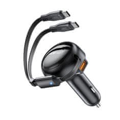 AceFast Avtomobilski polnilnik B13 53 W USB-A + 2 raztegljiva kabla USB-C – črn