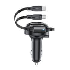 AceFast Avtomobilski polnilnik B13 53 W USB-A + 2 raztegljiva kabla USB-C – črn