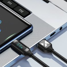 WOZINSKY Kabel USB-A - USB-C z LED-zaslonom 66 W 6 A 2 m črn