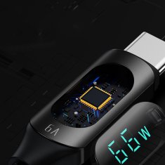WOZINSKY Kabel USB-A - USB-C z LED-zaslonom 66 W 6 A 2 m črn