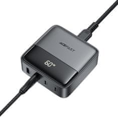 AceFast Mrežni polnilnik, namizna napajalna postaja Z6 GaN 2x USB-A 2x USB-C PD 65W – črna