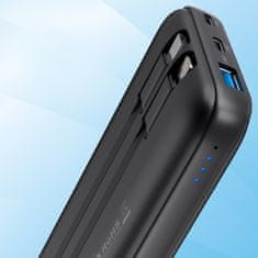 Choetech Powerbank 10000 mAh 22,5 W USB-A USB-C mikro USB s kablom USB-C in Lightning - črn