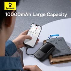 BASEUS Powerbank Qpow Pro+ 10000mAh z USB-C kablom in zaslonom - črn