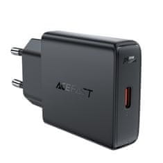 AceFast Majhen, plosek omrežni polnilnik GaN PD 20 W USB-C, črn