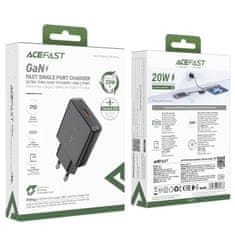 AceFast Majhen, plosek omrežni polnilnik GaN PD 20 W USB-C, črn