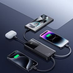 Joyroom Powerbank 10000mAh z vgrajenimi kabli USB-C iPhone Lightning - črn