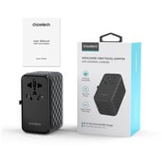 Choetech Potovalni polnilnik EU / US / AUS / UK 2x USB-C 2x USB-A 100 W – črn
