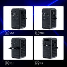 Choetech Potovalni polnilnik EU / US / AUS / UK 2x USB-C 2x USB-A 100 W – črn