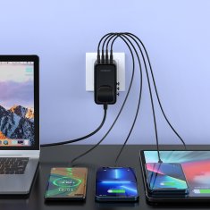 Choetech Potovalni polnilnik EU / US / AUS / UK 2x USB-C 2x USB-A 100 W – črn