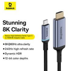 BASEUS Kabel USB-C - HDMI 8K 60Hz, fleksibilen, robust, 1,5 m, črn