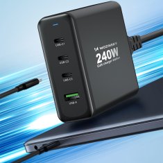 WOZINSKY GaN omrežni polnilnik 240 W USB-A 3x USB-C črn