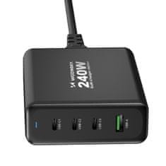 WOZINSKY GaN omrežni polnilnik 240 W USB-A 3x USB-C črn
