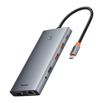BASEUS 13v1 HUB adapter PortalJoy Series USB-C HDMI DP VGA USB-A PD RJ45 SD TF AUX - siva