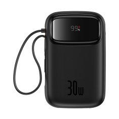 BASEUS Power bank 10000mAh QPow 2 30W z vgrajenimi kabli USB-C - črn