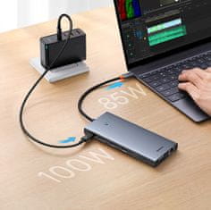 BASEUS 13v1 HUB adapter PortalJoy Series USB-C HDMI DP VGA USB-A PD RJ45 SD TF AUX - siva