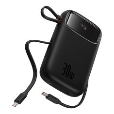 BASEUS Power bank 10000mAh QPow 2 30W z vgrajenimi kabli USB-C - črn