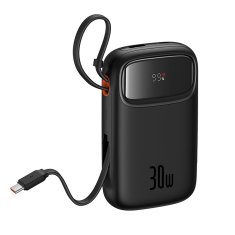 BASEUS Power bank 10000mAh QPow 2 30W z vgrajenimi kabli USB-C - črn