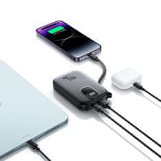 Joyroom Powerbank 10000mAh z vgrajenim kablom 22,5 iPhone Lightning USB-C 0,25 cm - črn