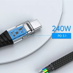 Choetech Kabel USB-C-USB-C z magnetnim organizatorjem PD 3.1 240 W 1,8 m – črn