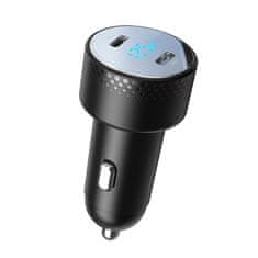 Joyroom Avtomobilski polnilnik z LED zaslonom 2x USB-C 70W črn