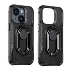 Joyroom Etui za iPhone 14, oklepni ovitek s stojalom in obročnim držalom, črn