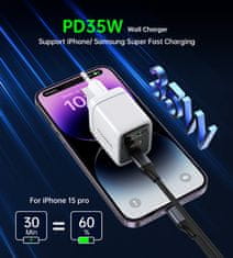 Choetech Majhen, zmogljiv omrežni polnilnik GaN 2x USB-C PD 35 W z zaslonom, bel