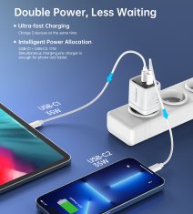 Choetech Majhen, zmogljiv omrežni polnilnik GaN 2x USB-C PD 35 W z zaslonom, bel