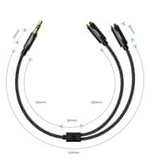 Ugreen Kabel za razdelitev zvoka minijack 3,5 mm – 2x minijack 3,5 mm 21 cm črn