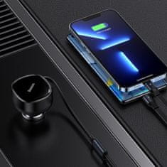BASEUS Avtomobilski polnilnik 2v1 USB-C + iPhone Lightning zložljiv kabel 75 cm 30 W – črn