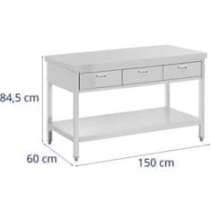 Royal Catering Delovni pult iz jekla z polico in predali 150 x 60 cm do 295 kg