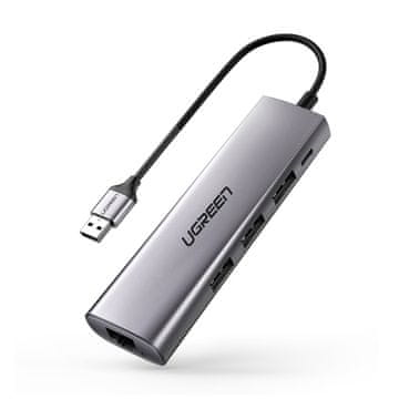 Ugreen 5v1 HUB adapter USB-A 3.0 - RJ45 / 3x USB-A 3.0 / mikro USB - siv