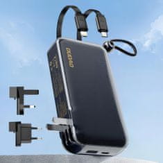 DUDAO 2v1 Mrežni polnilnik UK US EU + powerbank 10000mAh USB-C USB-A - siva