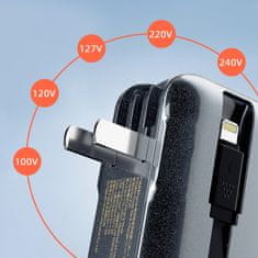 DUDAO 2v1 Mrežni polnilnik UK US EU + powerbank 10000mAh USB-C USB-A - siva