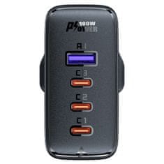 AceFast 2v1 Kabel in hitri omrežni polnilnik GaN, angleški vtič UK 100 W PD 3x USB-C USB črn