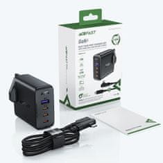 AceFast 2v1 Kabel in hitri omrežni polnilnik GaN, angleški vtič UK 100 W PD 3x USB-C USB črn