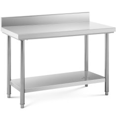 Royal Catering Delovni pult iz nerjavečega jekla, pritrjen na steno, z robom in polico, 120 x 60 cm