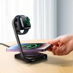 Joyroom 2v1 Indukcijski polnilnik za uro in pametni telefon 15 W MagSafe Qi zložljiv črn