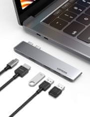 Ugreen Večnamenski HUB priključek za MacBook Pro / Air 2x USB-C na USB-C HDMI 3x USB 3.0 - siv