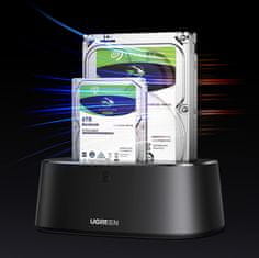 Ugreen Docking postaja za diske SATA 2,5'' 3,5'' SSD HHD z USB 3.0 napajalnik EU - črna