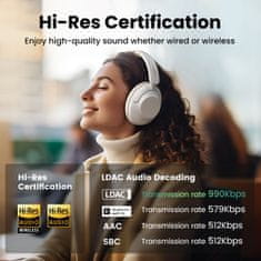 Ugreen HiTune Max5 brezžične slušalke z hibridnim ANC za zmanjšanje hrupa, bele