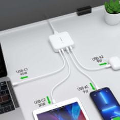 Choetech Močan omrežni polnilnik GaN 100 W 2x USB-A 2x USB-C, bel