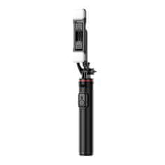 HURTEL Teleskopski selfie palica z daljinskim upravljalnikom + 2x LED lučka stojalo tripod za telefon 1,3 m aluminij - črn