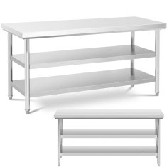 Royal Catering Delovna miza, centralna, jeklena, 2 police, 180 x 70 cm, do 600 kg