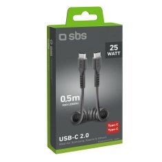 SBS Spiralni kabel USB-C 0,5 m – črn