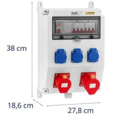 MSW Električna razdelilna plošča 3 x Schuko 2 x CEE, diferenčni stikalnik 2 x instalacijski